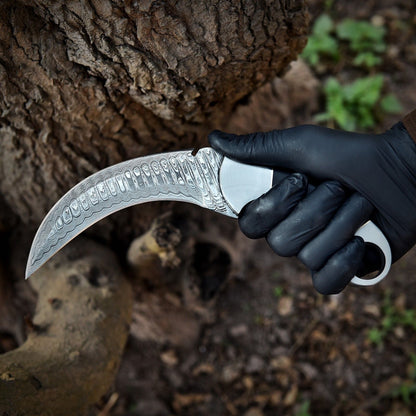 Damascus Steel Karambit Knife Best Karambit Knife with Curved Blade and Finger Ring