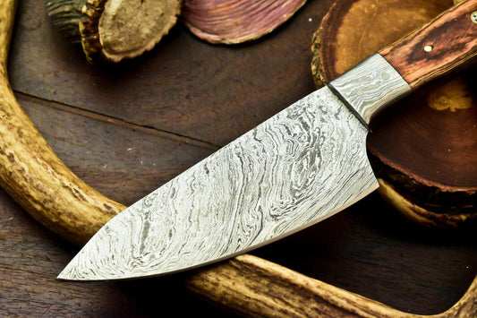 Custom Handmade Damascus Steel Chef Knife with Full Tang Design | 10-Inch Overall, 5.5-Inch Blade, Hardwood Handle