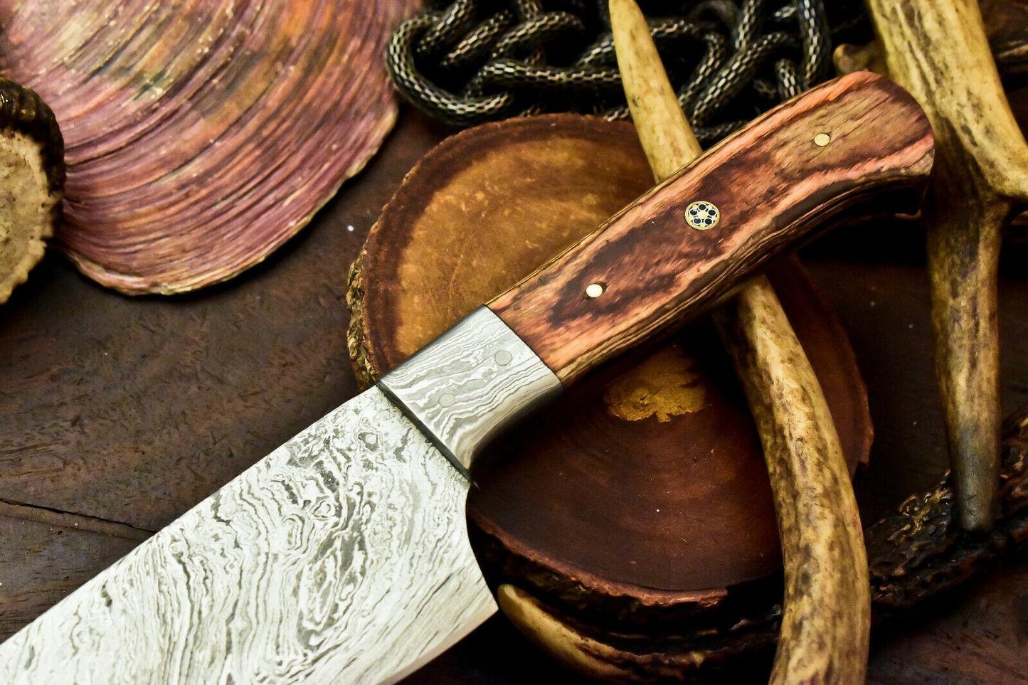 Custom Handmade Damascus Steel Chef Knife with Full Tang Design | 10-Inch Overall, 5.5-Inch Blade, Hardwood Handle
