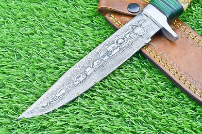 12 Inch Hand Forged Damascus Steel Bowie Knife with Ram Horn and Wood Handle