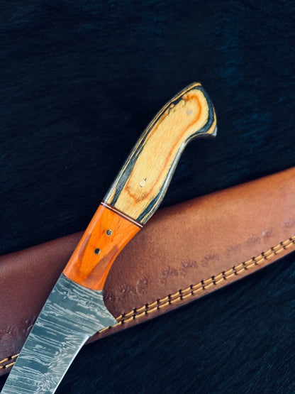 12.5" Handmade Damascus Fillet Knife Fire Damascus Steel Fillet Knife W/Sheath