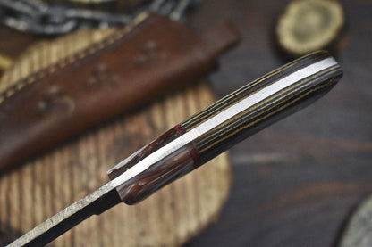 Custom Forged Rain Drop Damascus Skinner Knife with Hardwood Handle – 8" Camping & Hunting Blade
