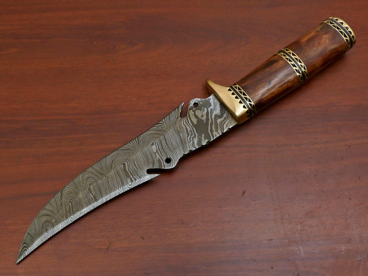 13" Hand Forged Damascus Bowie Knife Damascus Steel Knife With Rosewood Handle & Sheath