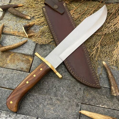 17 Inch Custom Handmade D2 Steel Bowie Knife with Brass Guard and Wood Handle