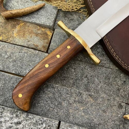 17 Inch Custom Handmade D2 Steel Bowie Knife with Brass Guard and Wood Handle