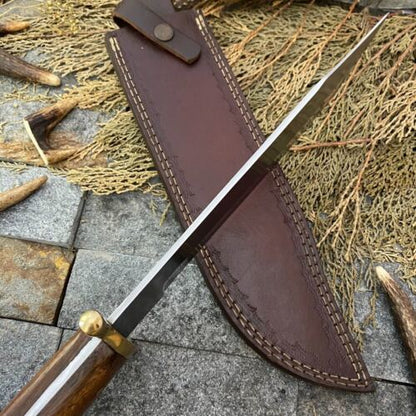 17 Inch Custom Handmade D2 Steel Bowie Knife with Brass Guard and Wood Handle