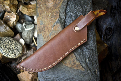 Custom Hand Forged Twist Damascus Skinner Knife with Hardwood Handle – 9.5" Fixed Blade Survival Knife