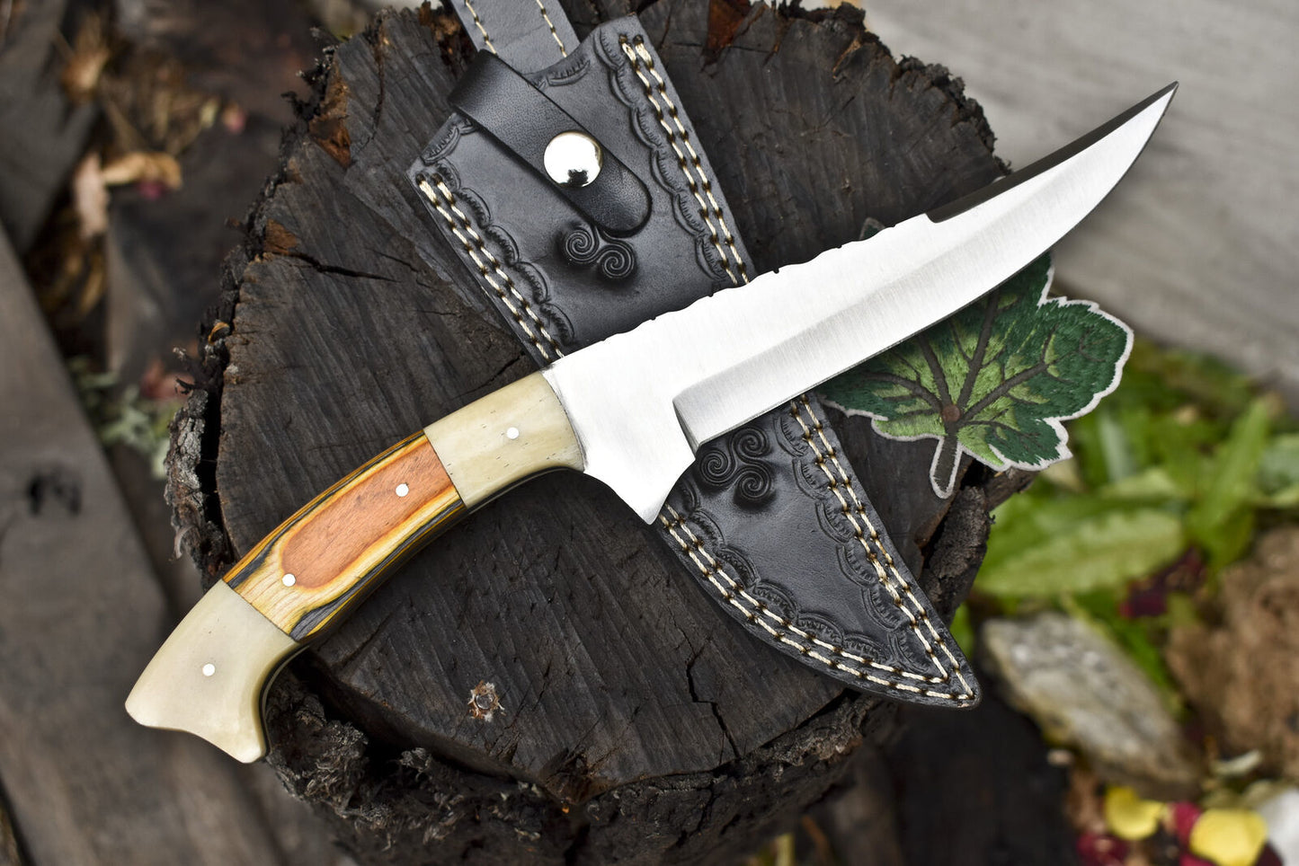 12" Hunting Skinner Knife – AUS-8 Steel Blade with Bone & Wood Handle
