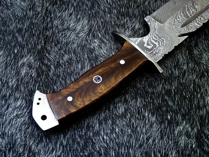 15 Inch Custom Handmade Damascus Steel Bowie Knife with Resin Handle and Mosaic Pin