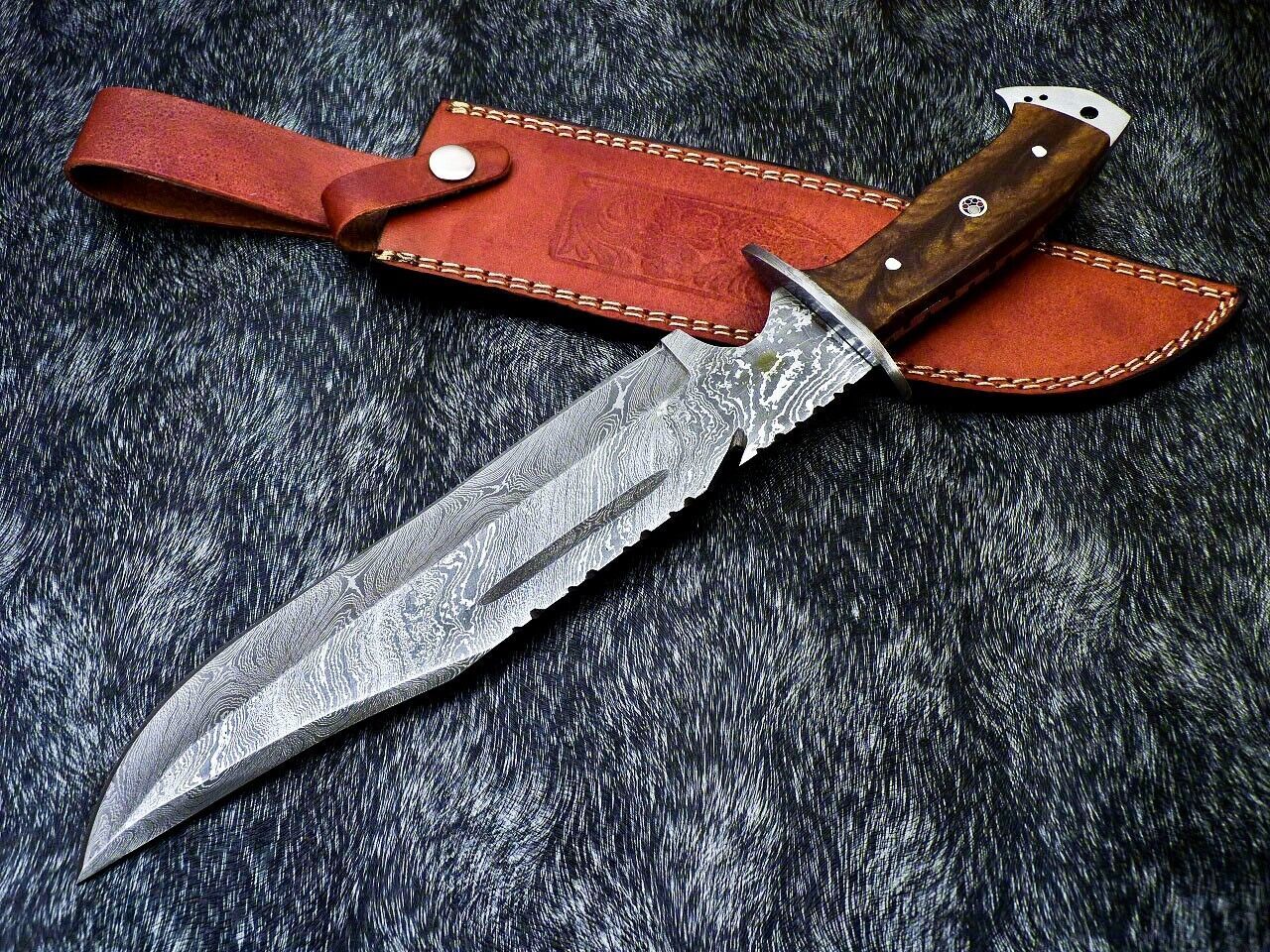 15 Inch Custom Handmade Damascus Steel Bowie Knife with Resin Handle and Mosaic Pin