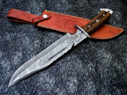 15 Inch Custom Handmade Damascus Steel Bowie Knife with Resin Handle and Mosaic Pin