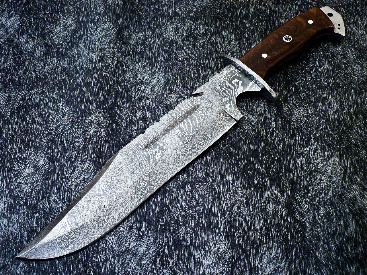 15 Inch Custom Handmade Damascus Steel Bowie Knife with Resin Handle and Mosaic Pin