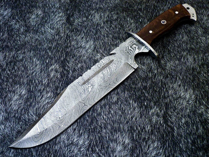 15 Inch Custom Handmade Damascus Steel Bowie Knife with Resin Handle and Mosaic Pin