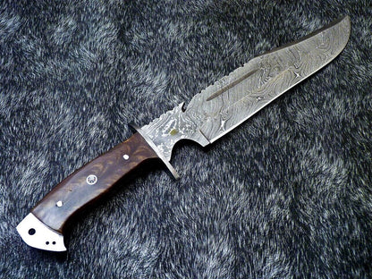 15 Inch Custom Handmade Damascus Steel Bowie Knife with Resin Handle and Mosaic Pin