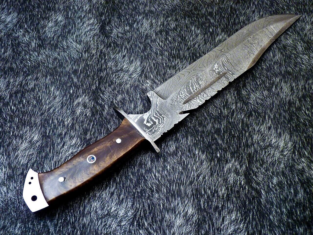 15 Inch Custom Handmade Damascus Steel Bowie Knife with Resin Handle and Mosaic Pin