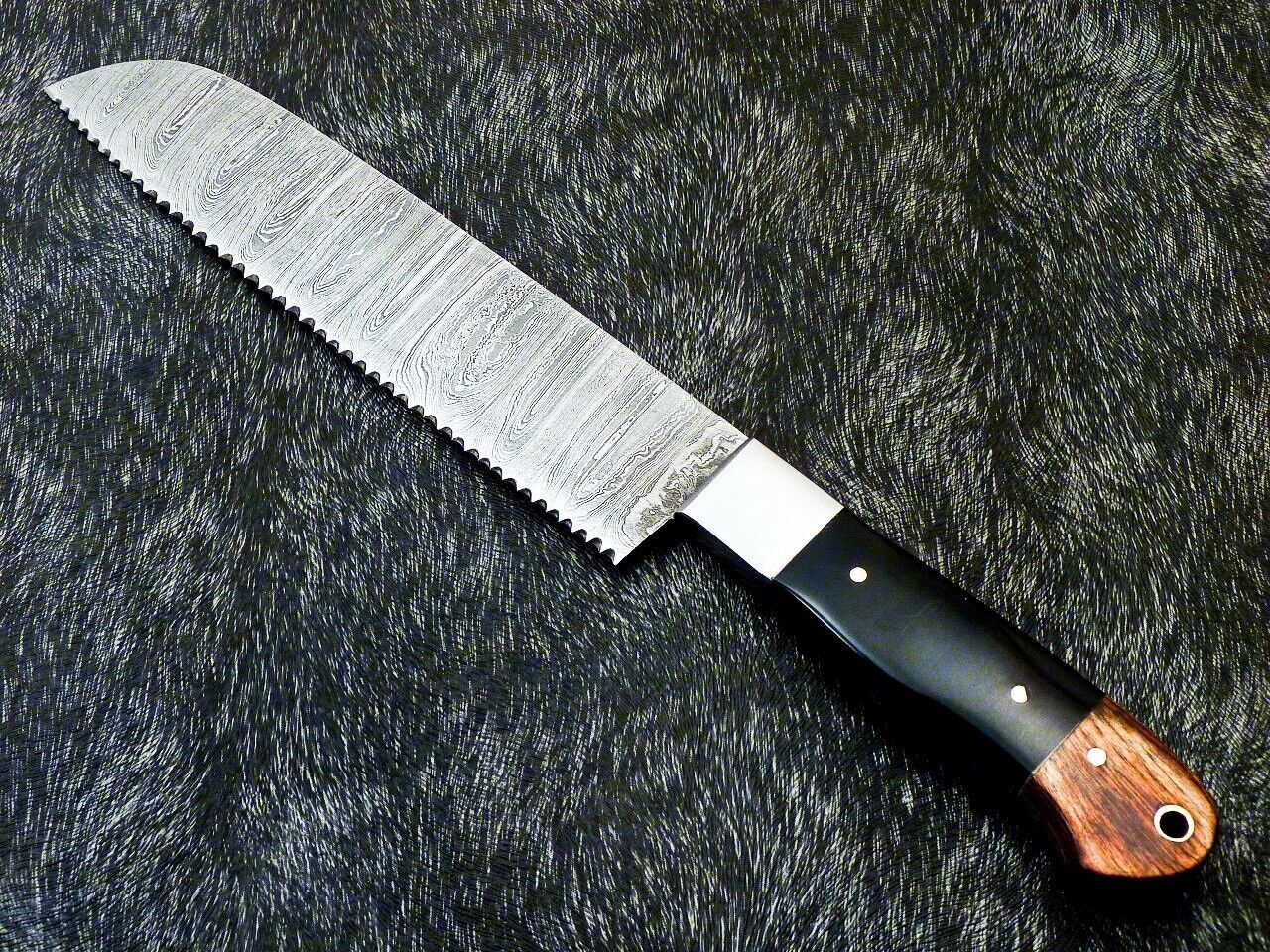 12" Custom Hand Forged Damascus Steel Chef Knife Kitchen Knife with Hardwood & Bull Horn Handle