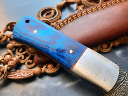 Custom Hand Forged Damascus Steel Hunting Bushcraft Knife with Wood Handle and Leather Sheath – 512 Layer Twisted Pattern Blade
