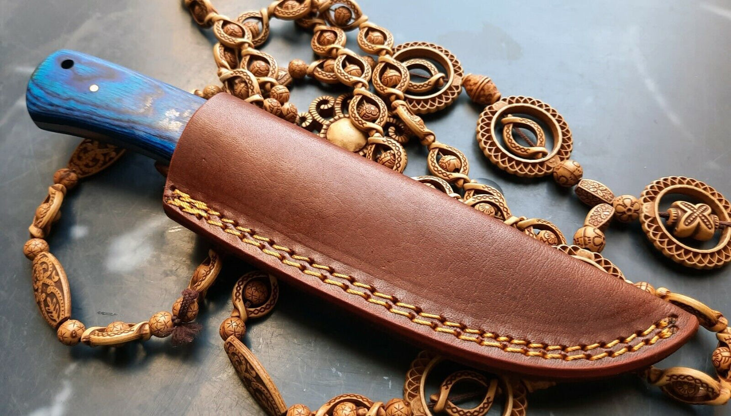 Custom Hand Forged Damascus Steel Hunting Bushcraft Knife with Wood Handle and Leather Sheath – 512 Layer Twisted Pattern Blade