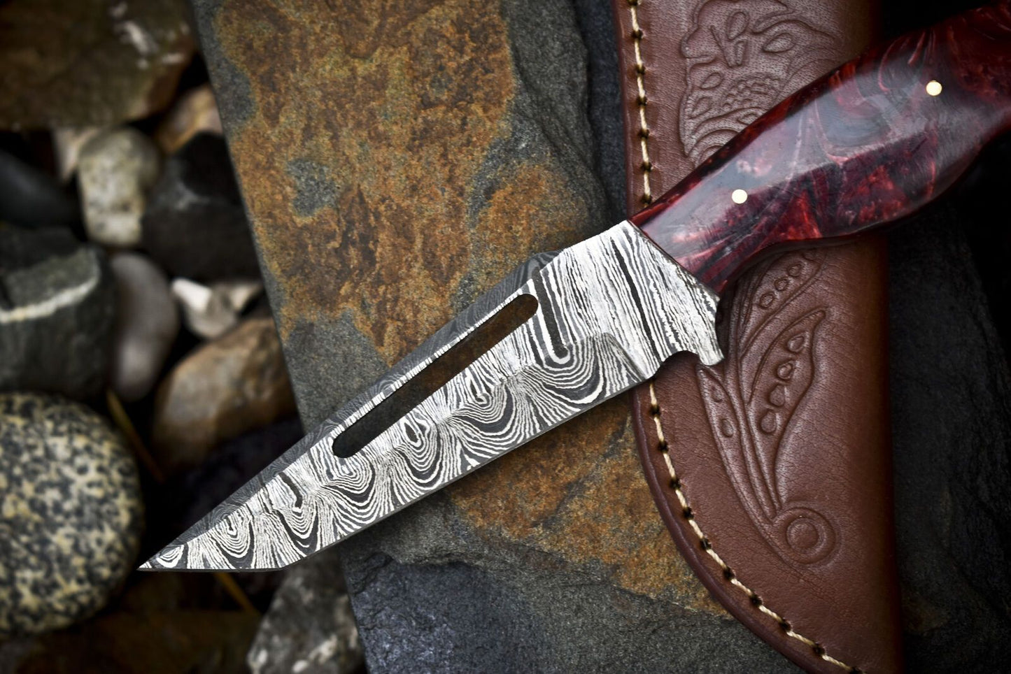 Custom Handmade Damascus Skinner Knife Twist Pattern Micarta Handle Hunting Gift Blade