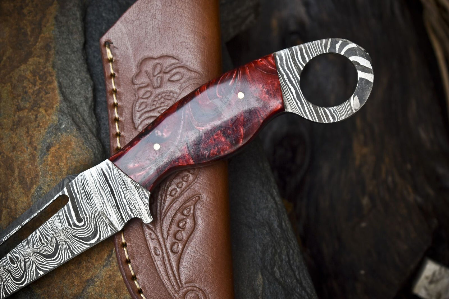 Custom Handmade Damascus Skinner Knife Twist Pattern Micarta Handle Hunting Gift Blade