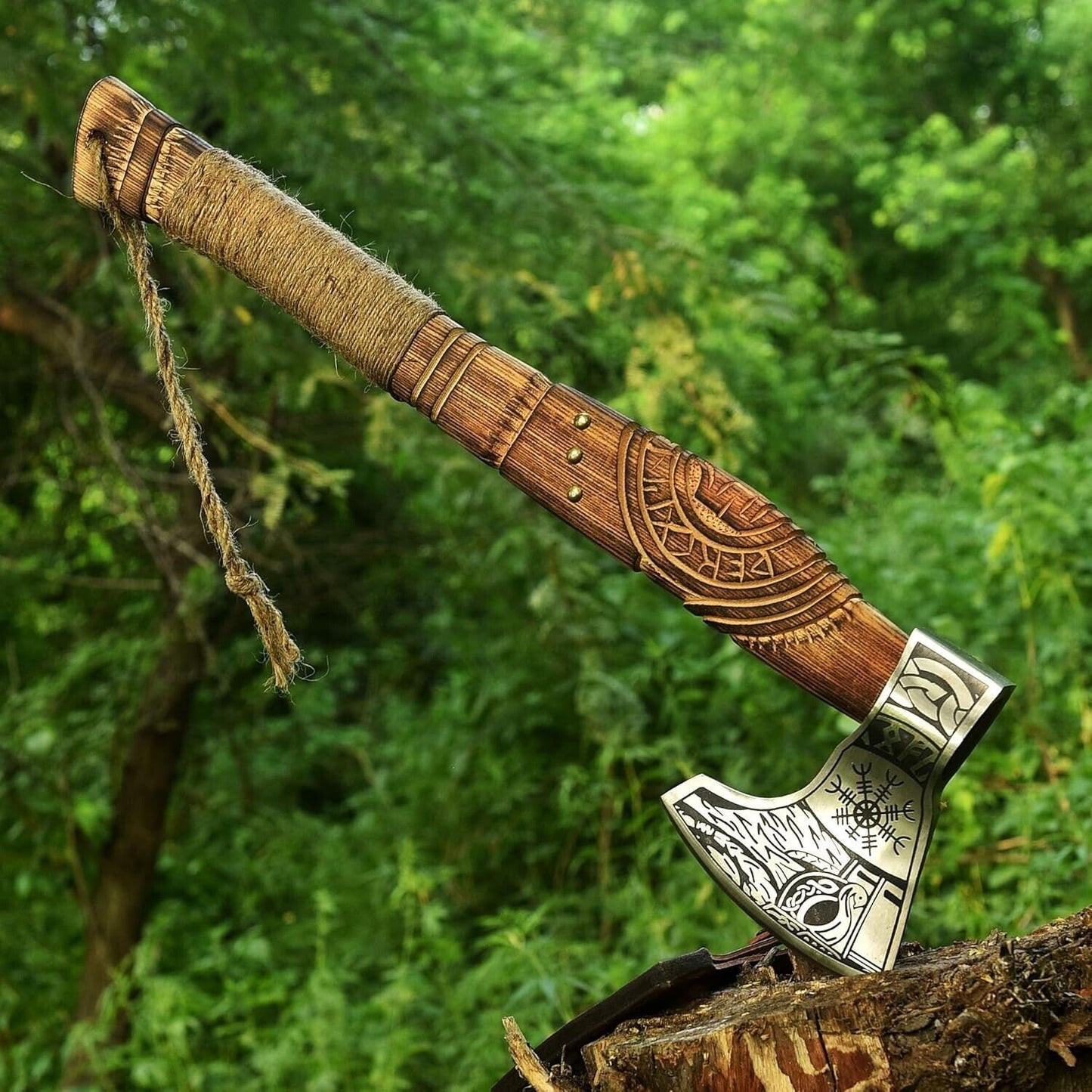 Hand Forged Viking Axe High Carbon Steel Bearded Hunting Axe with Ashwood Handle and Sheath