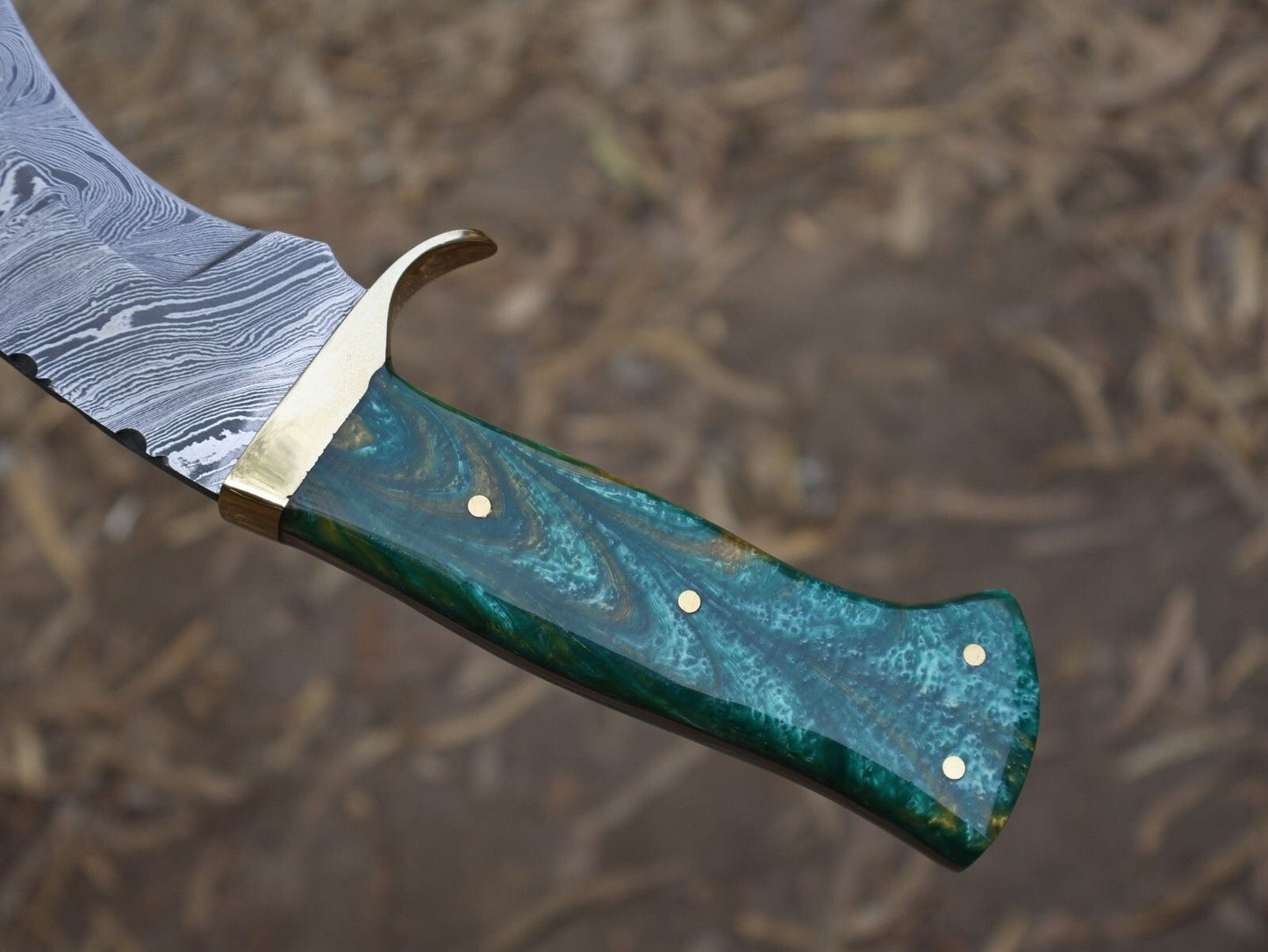 15 Inch Handmade Damascus Steel Bowie Hunting Knife with Resin Handle