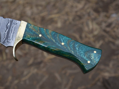 15 Inch Handmade Damascus Steel Bowie Hunting Knife with Resin Handle