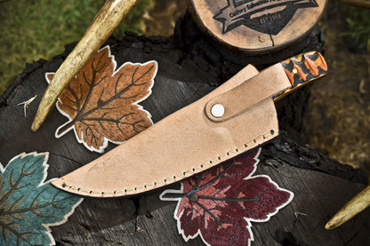 Twist Damascus Skinner Knife with Hardwood Handle for Survival and Camping
