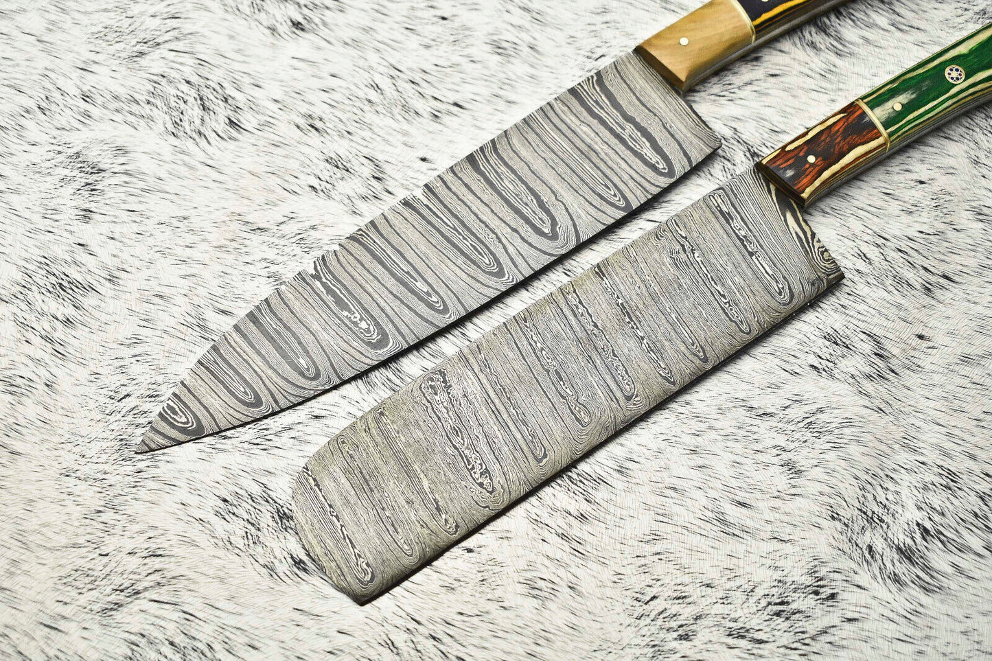 Custom Lot of 2 Handmade Hammered Damascus Steel Chef Knives
