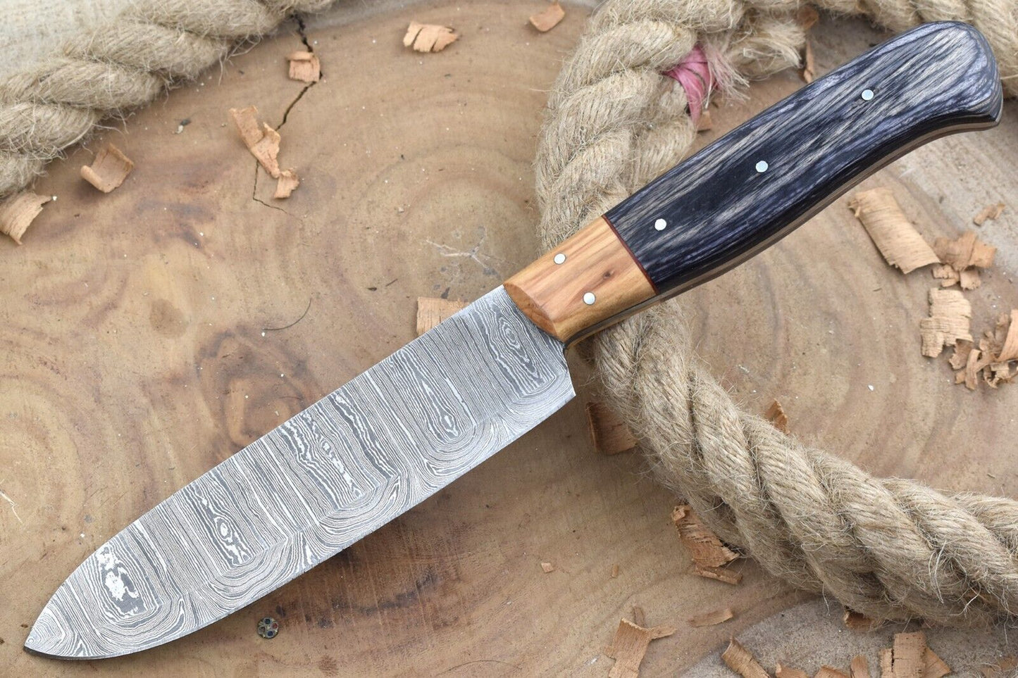 Custom Handmade Damascus Steel Chef Knife – 11" Kitchen Knife with 6" Blade & Black Dollar Sheet Handle