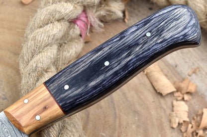 Custom Handmade Damascus Steel Chef Knife – 11" Kitchen Knife with 6" Blade & Black Dollar Sheet Handle