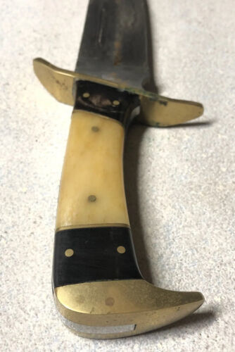 12 Inch Custom Damascus Steel Bowie Knife with Bone Handle and Leather Sheath