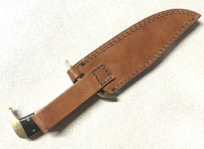 12 Inch Custom Damascus Steel Bowie Knife with Bone Handle and Leather Sheath