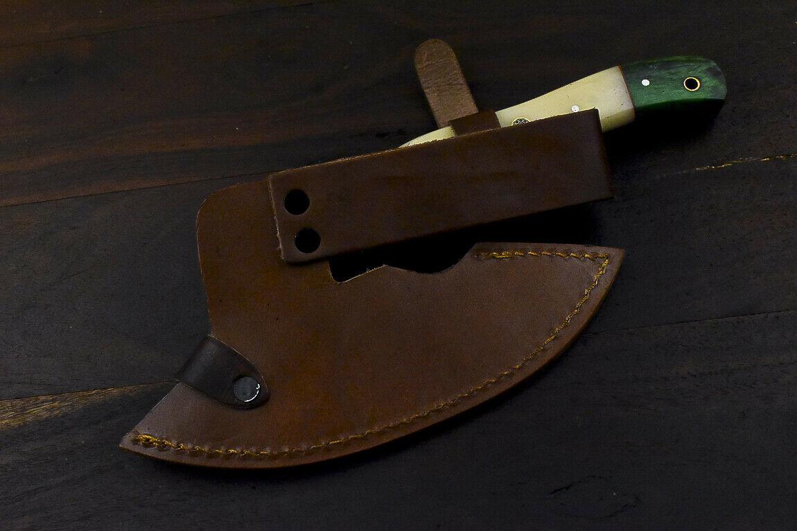 Handmade Damascus Axe Camel Bone Handle Damascus Steel Axe Clever Chopper Knife with Leather Sheath