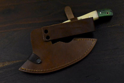Handmade Damascus Axe Camel Bone Handle Damascus Steel Axe Clever Chopper Knife with Leather Sheath