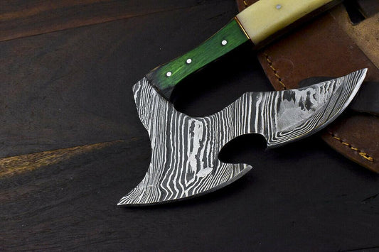 Handmade Damascus Axe Camel Bone Handle Damascus Steel Axe Clever Chopper Knife with Leather Sheath
