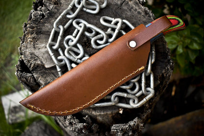 Twist Damascus Skinner Knife with Gut Hook and Hardwood Handle – Custom Hunting Knife with Decorative Finish and Sheath