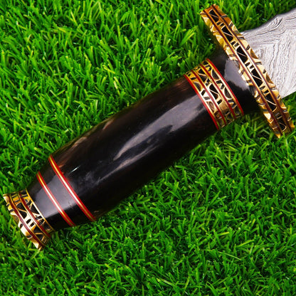 Heritage Forge Full Tang Damascus Steel Classic Bowie Knife with Resin Handle – Handmade Hunting Knife with Leather Sheath