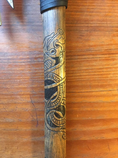 Hand-Forged Viking Battle Axe | Custom Hatchet with Hand-Carved Hickory Handle
