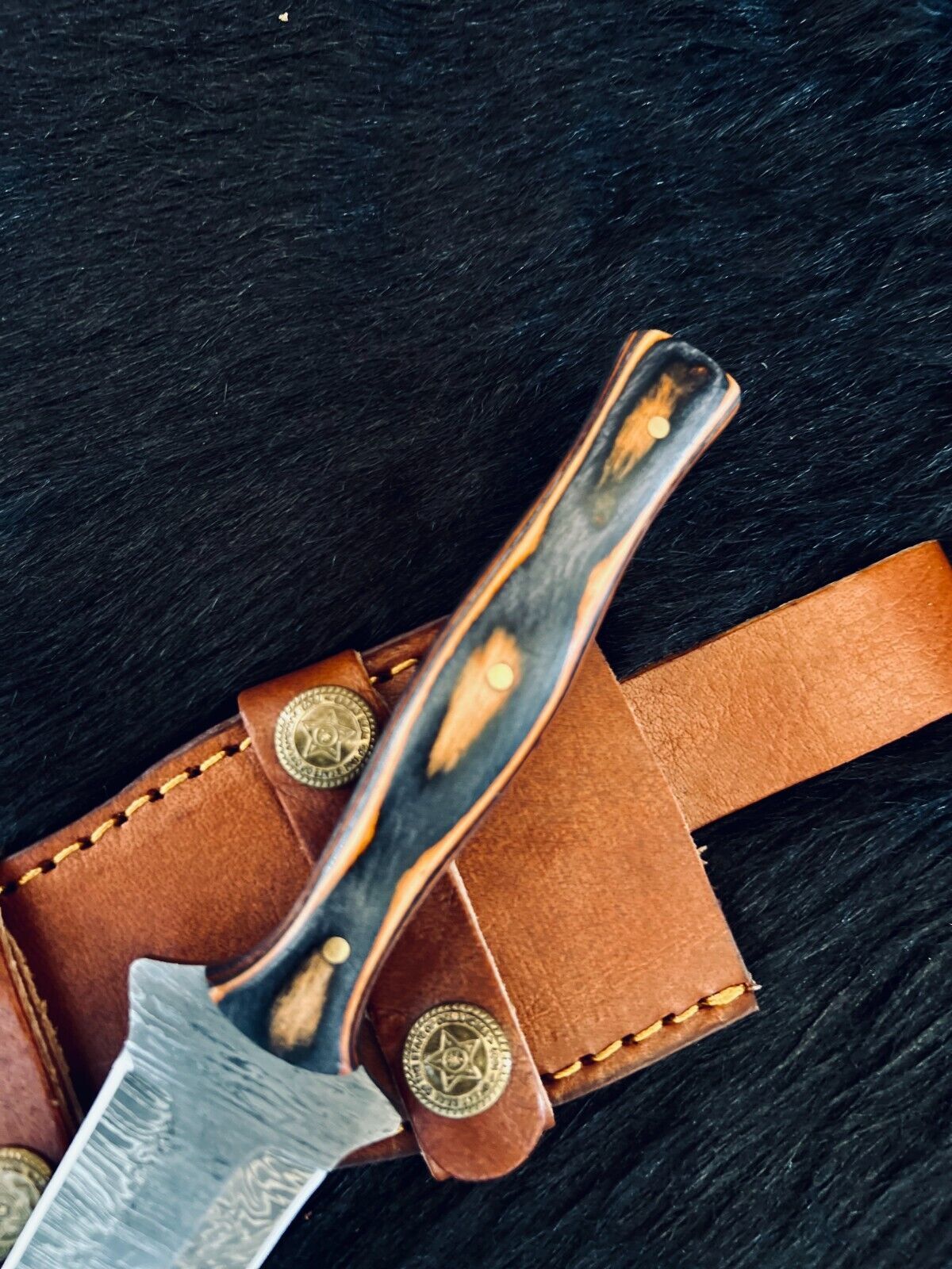 Heritage Forge Custom Fire Damascus Hunting Dagger with Wood Handle
