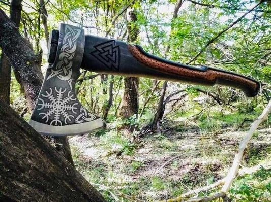 Hand Forged Authentic Viking Axe Damascus Steel War Axe with Sheath