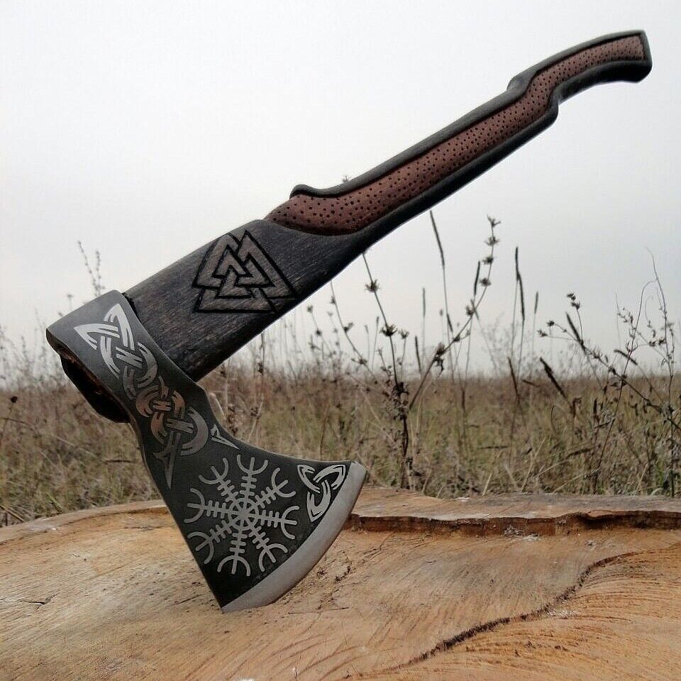 Hand Forged Authentic Viking Axe Damascus Steel War Axe with Sheath