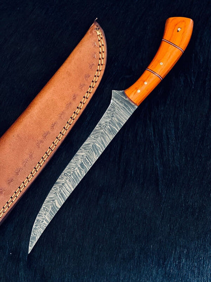 12.5" Custom Handmade Fire Damascus Steel Fillet Knife Damascus Steel Fillet Knife