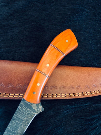 12.5" Custom Handmade Fire Damascus Steel Fillet Knife Damascus Steel Fillet Knife