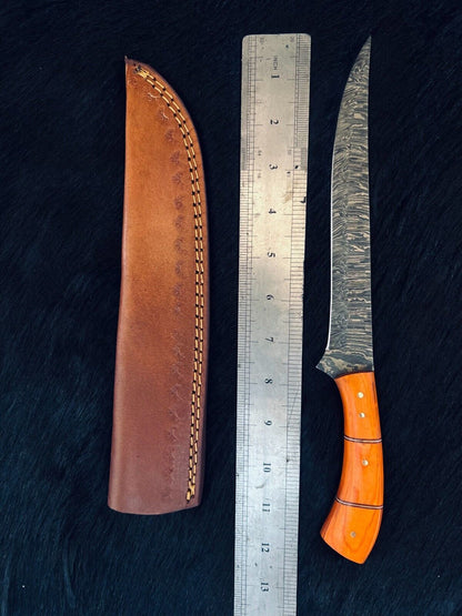 12.5" Custom Handmade Fire Damascus Steel Fillet Knife Damascus Steel Fillet Knife
