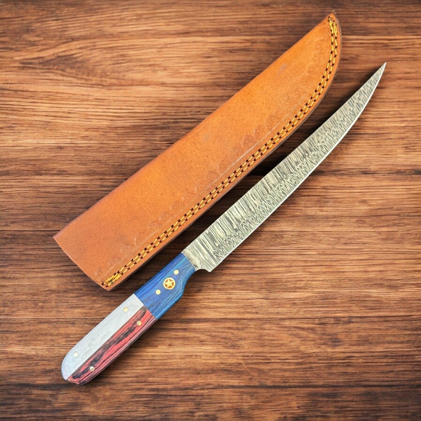 12" Damascus Steel Kitchen Knife Custom Fillet Knife & Best Fillet Knife W/Sheath