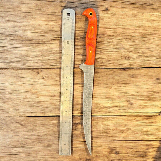 12” Handmade Kitchen Blade Custom Damascus Fillet Knife With Wood handle & Sheath