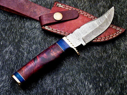 Heritage Forge 8 Inch Damascus Bowie Knife with Natural Wood Handle and Brass Bolster