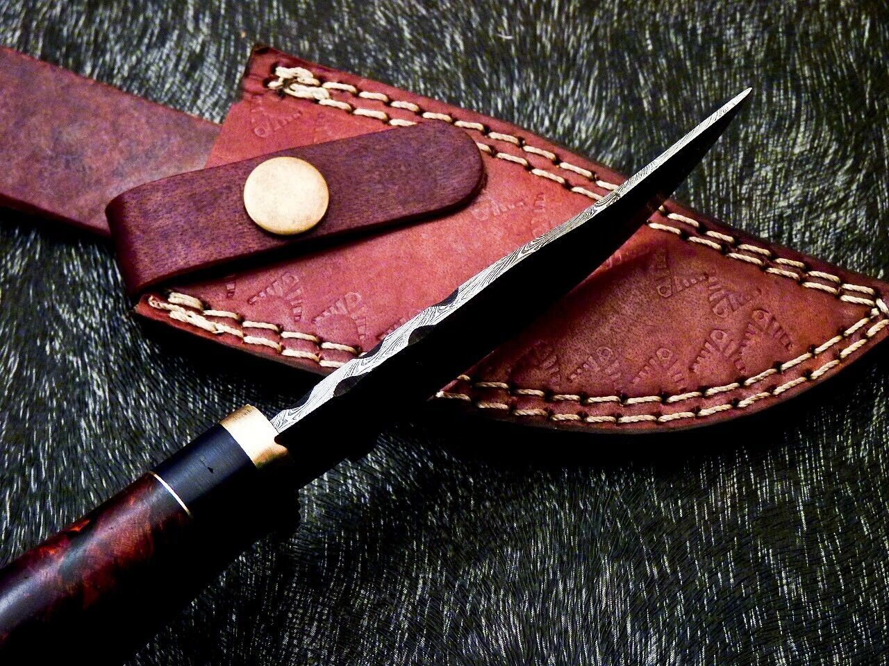 Heritage Forge 8 Inch Damascus Bowie Knife with Natural Wood Handle and Brass Bolster