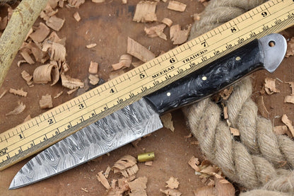 Custom Handmade Forged Damascus Steel Kitchen Chef Knife – 9" Blade with Black & Brown Dollar Handle